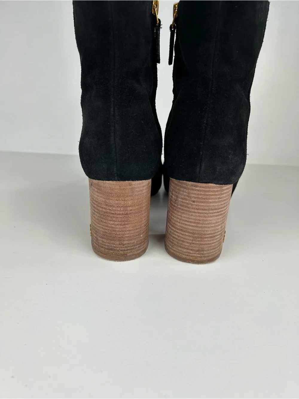 Tory Burch Brooke Black Suede Ankle Boots with Wood Block Heel Size 10